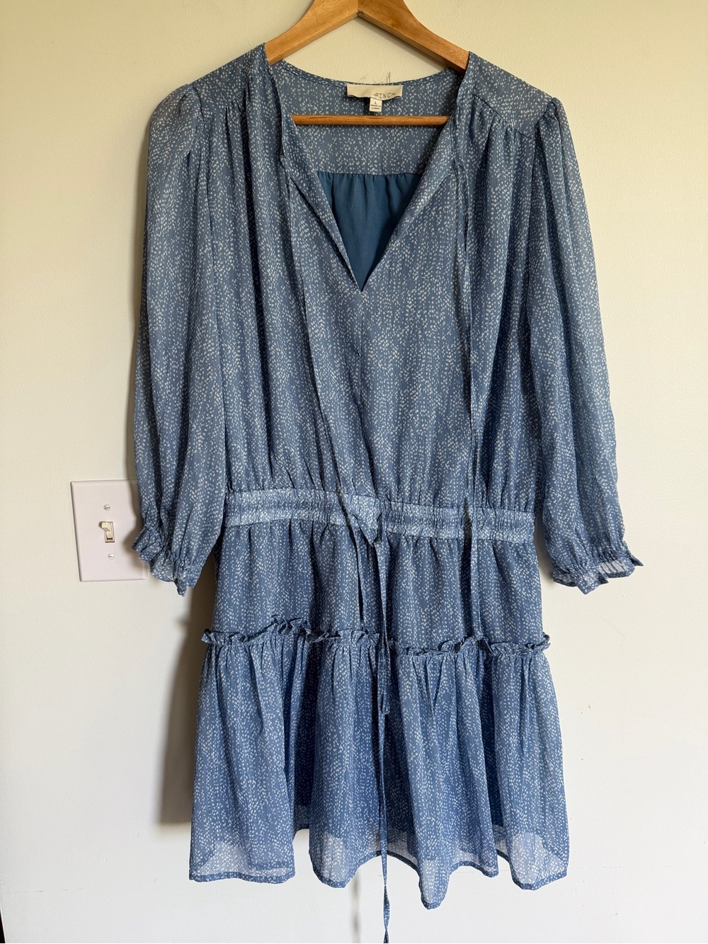 Pinch Blue V-Neck Tiered Long-Sleeve Dress Country Music Festival Casual Light